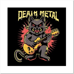 Death Metal Satanic Baphomet Cat playing guitar Posters and Art